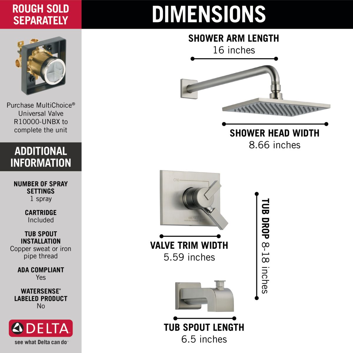 DELTA Vero Monitor 17 Series Tub & Shower Trim — Stainless