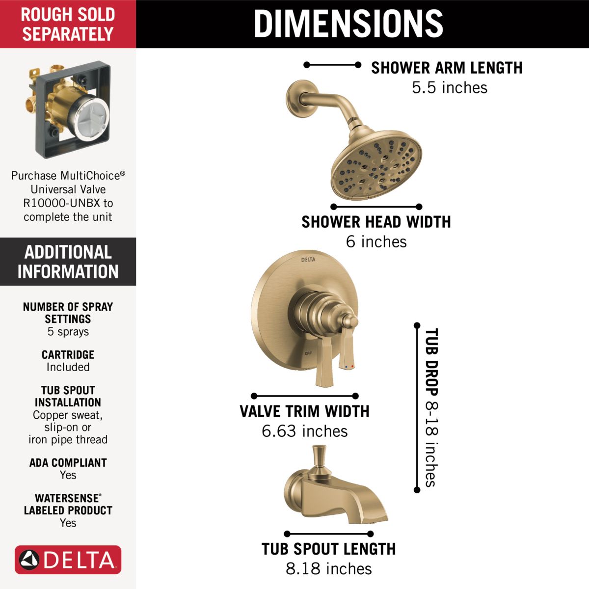 DELTA Dorval Monitor 17 Series Tub & Shower Trim — Champagne Bronze