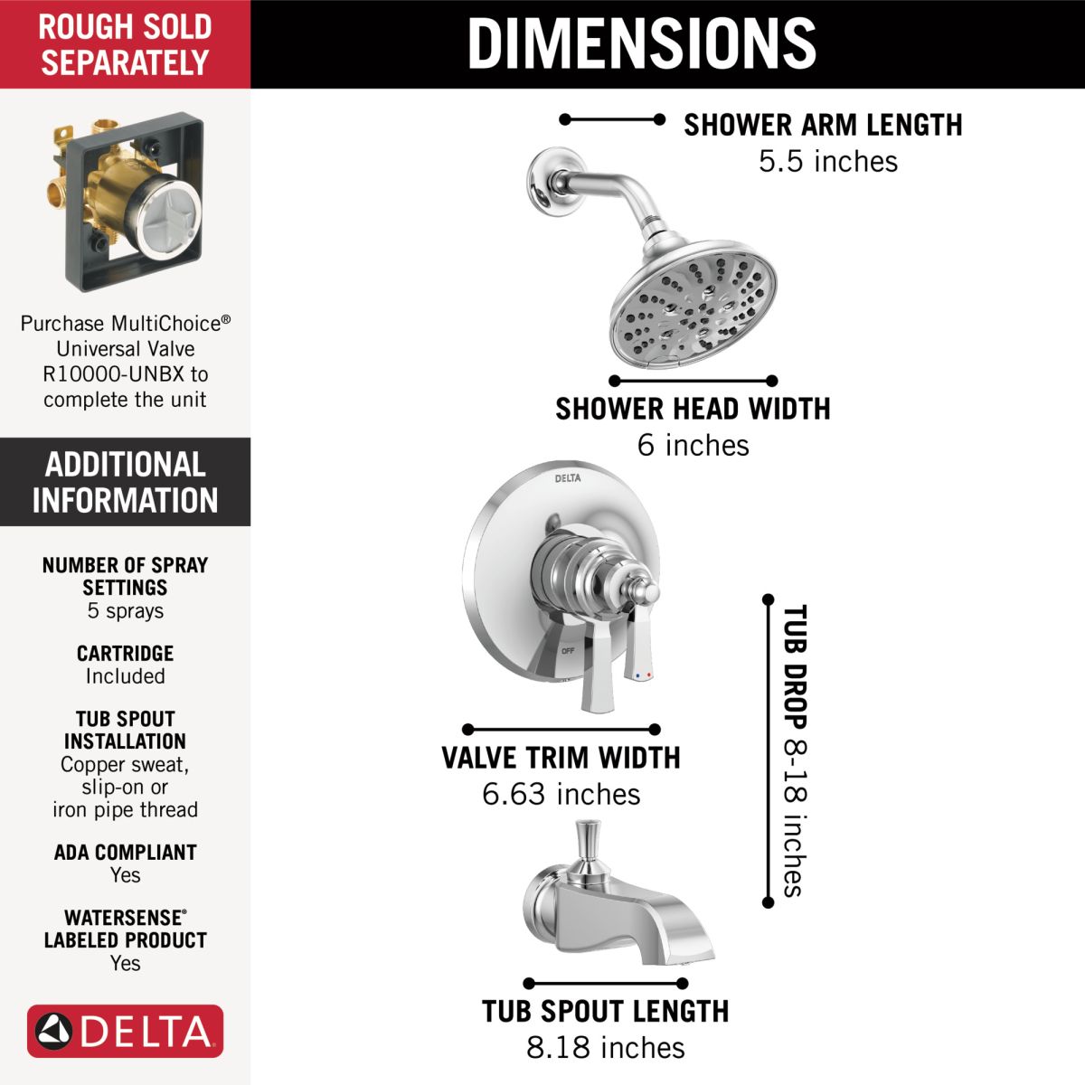 DELTA Dorval Monitor 17 Series Tub & Shower Trim — Chrome