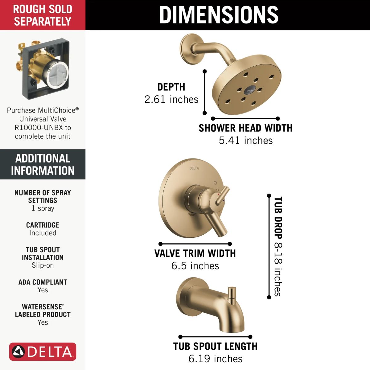 DELTA Trinsic Monitor 17 Series H2OKINETIC Tub & Shower Trim — Champagne Bronze