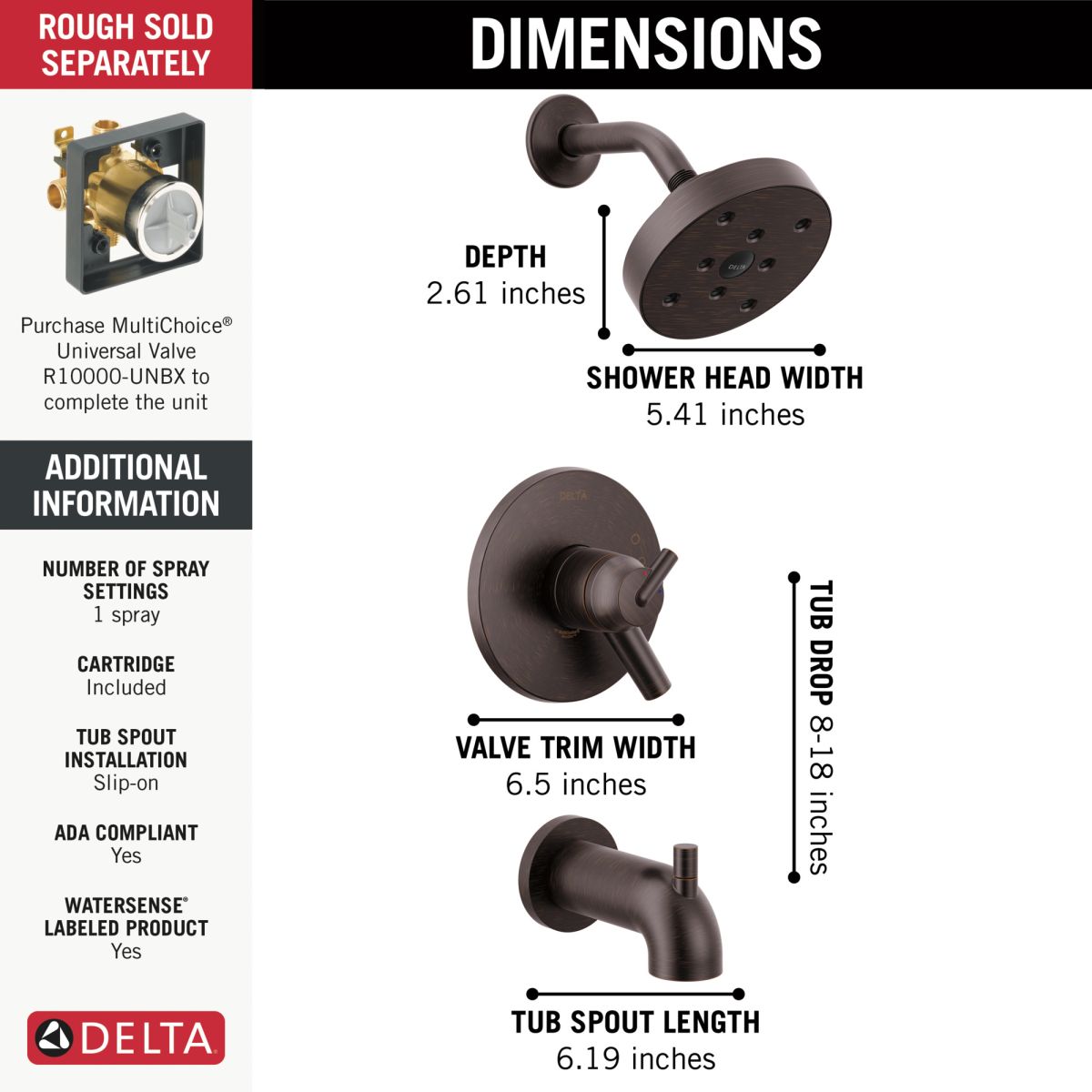 DELTA Trinsic Monitor 17 Series H2OKINETIC Tub & Shower Trim — Venetian Bronze