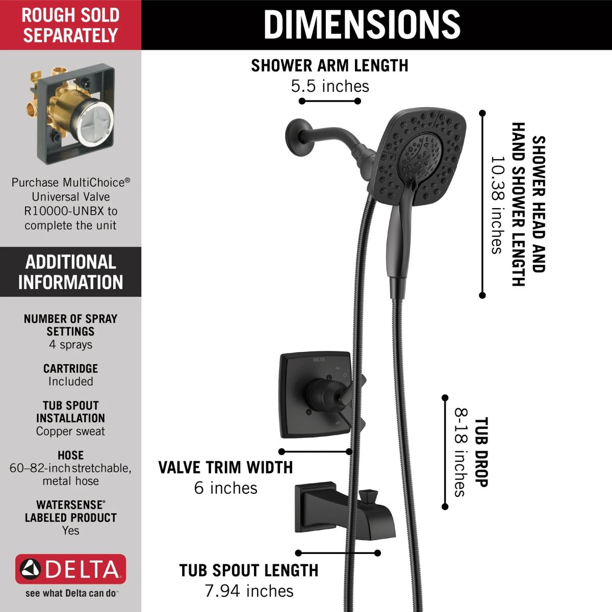 DELTA Ashlyn Monitor 17 Series Shower Trim with In2ition — Matte Black