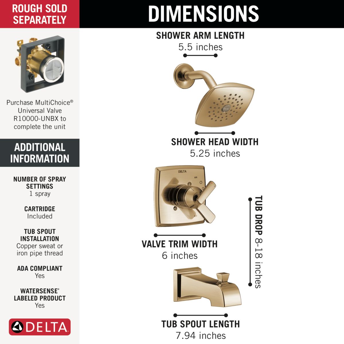DELTA Ashlyn Monitor 17 Series Tub and Shower Trim — Champagne Bronze