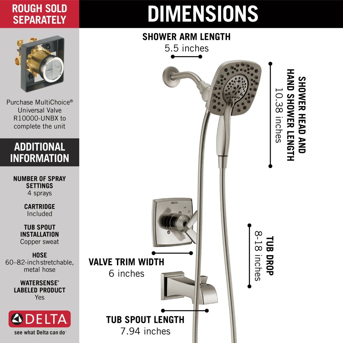 DELTA Ashlyn Monitor 17 Series Shower Trim with In2ition — Stainless