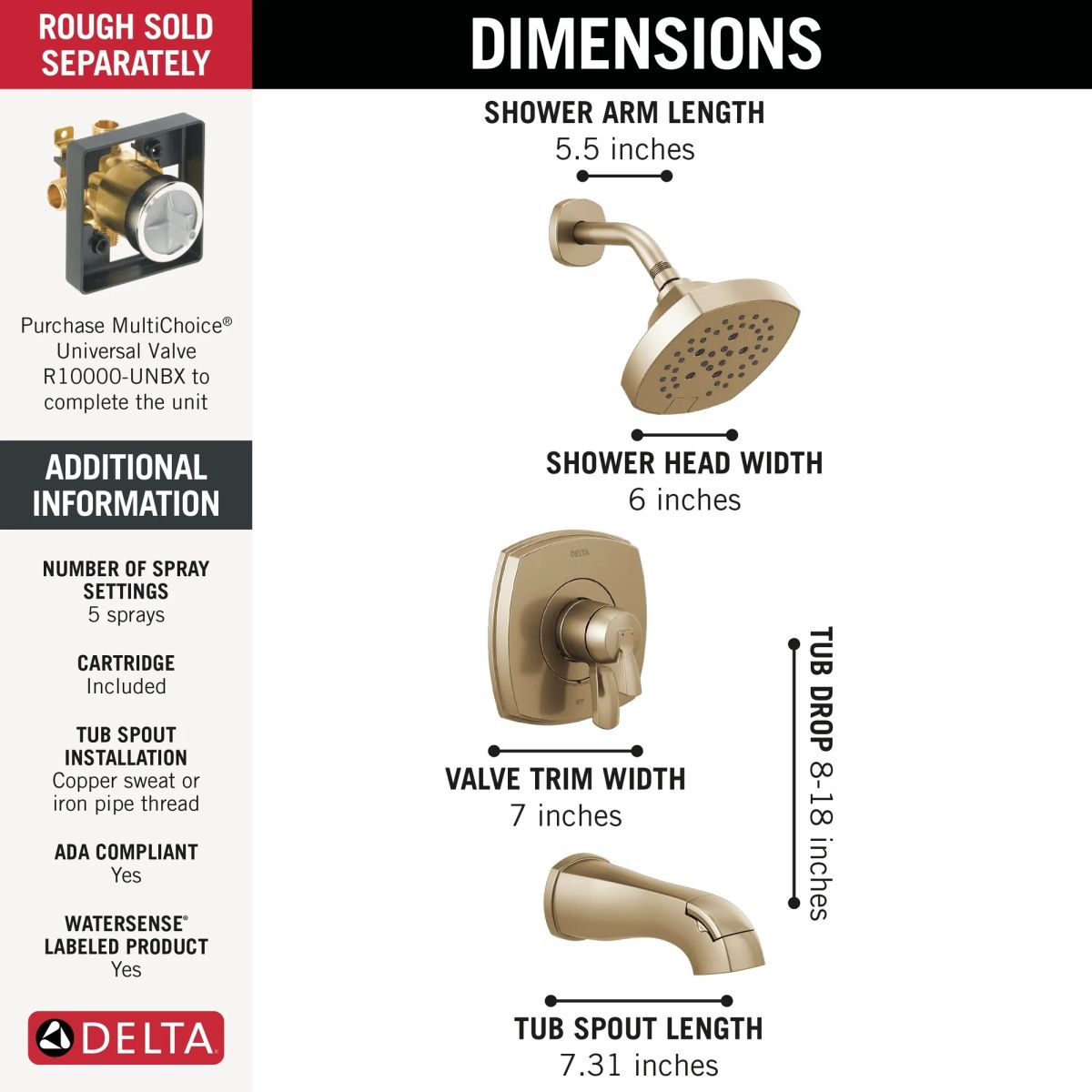 DELTA Stryke 17 Series Tub and Shower Only — Lumicoat® Champagne Bronze