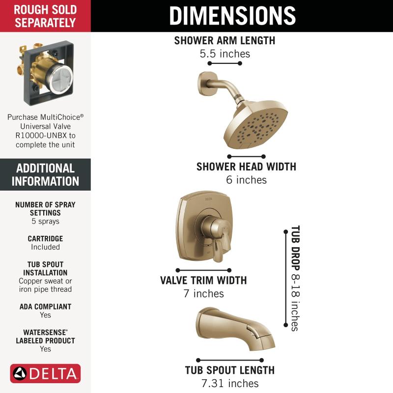 DELTA Stryke 17 Series Tub and Shower Only — Lumicoat® Champagne Bronze