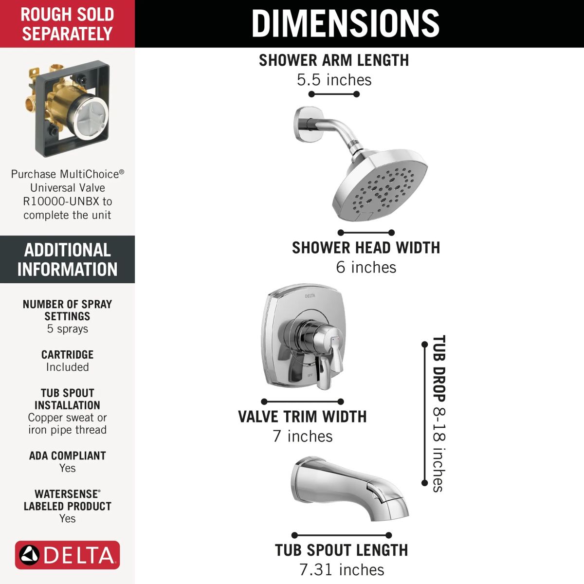 DELTA Stryke 17 Series Tub and Shower Only — Lumicoat® Chrome