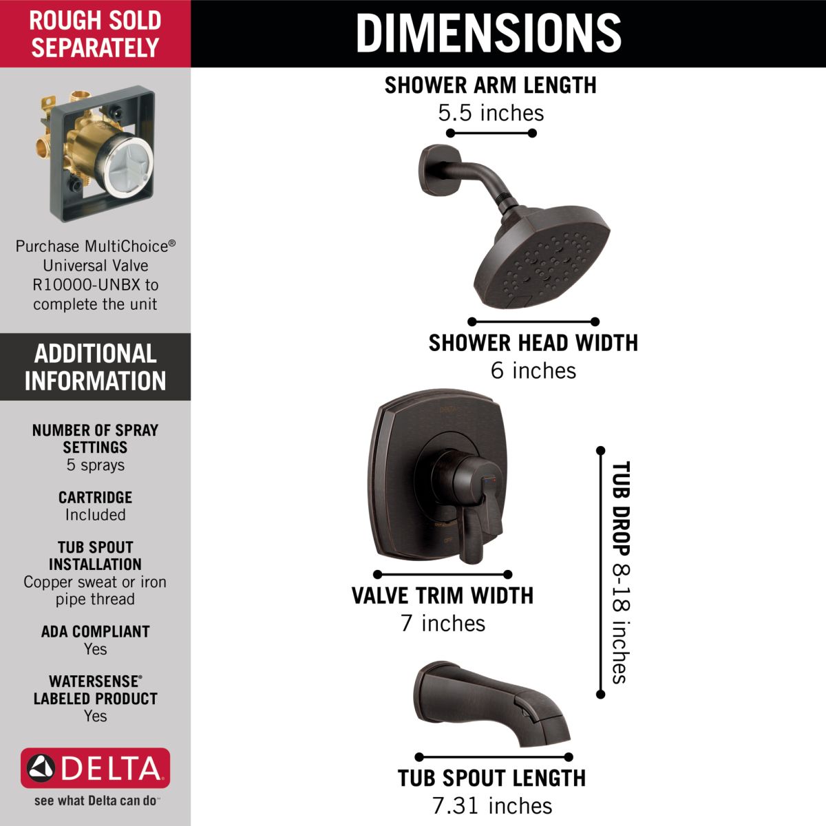 DELTA Stryke 17 Series Tub and Shower Only — Venetian Bronze