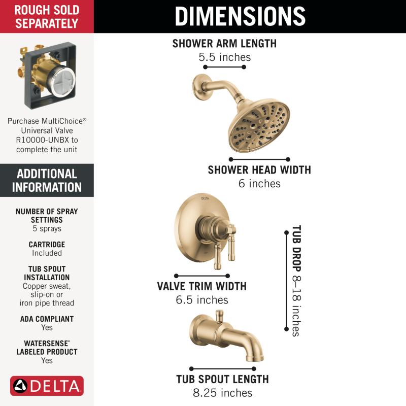 DELTA Broderick 17 Series Tub Shower Trim — Lumicoat® Champagne Bronze