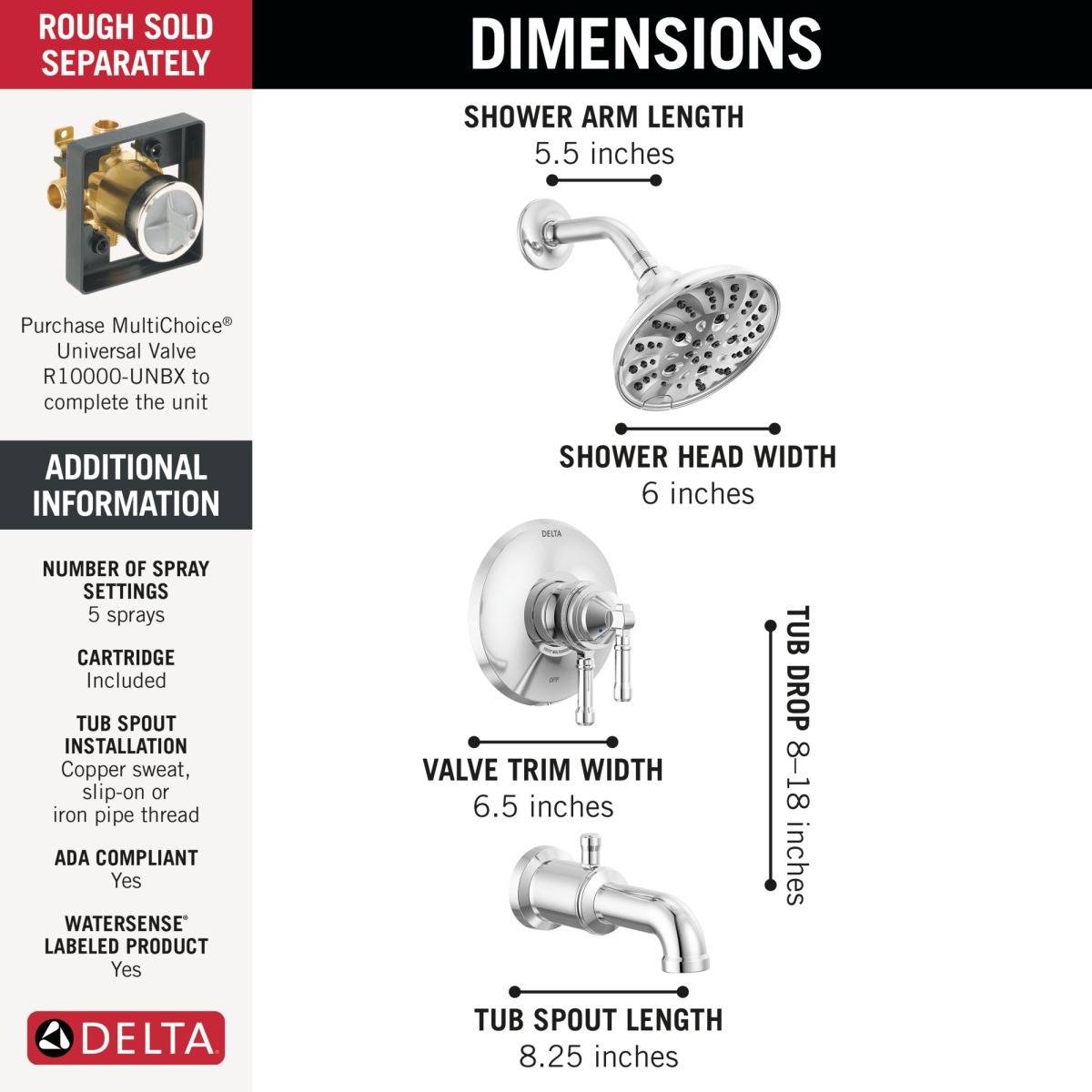 DELTA Broderick 17 Series Tub Shower Trim — Lumicoat® Chrome