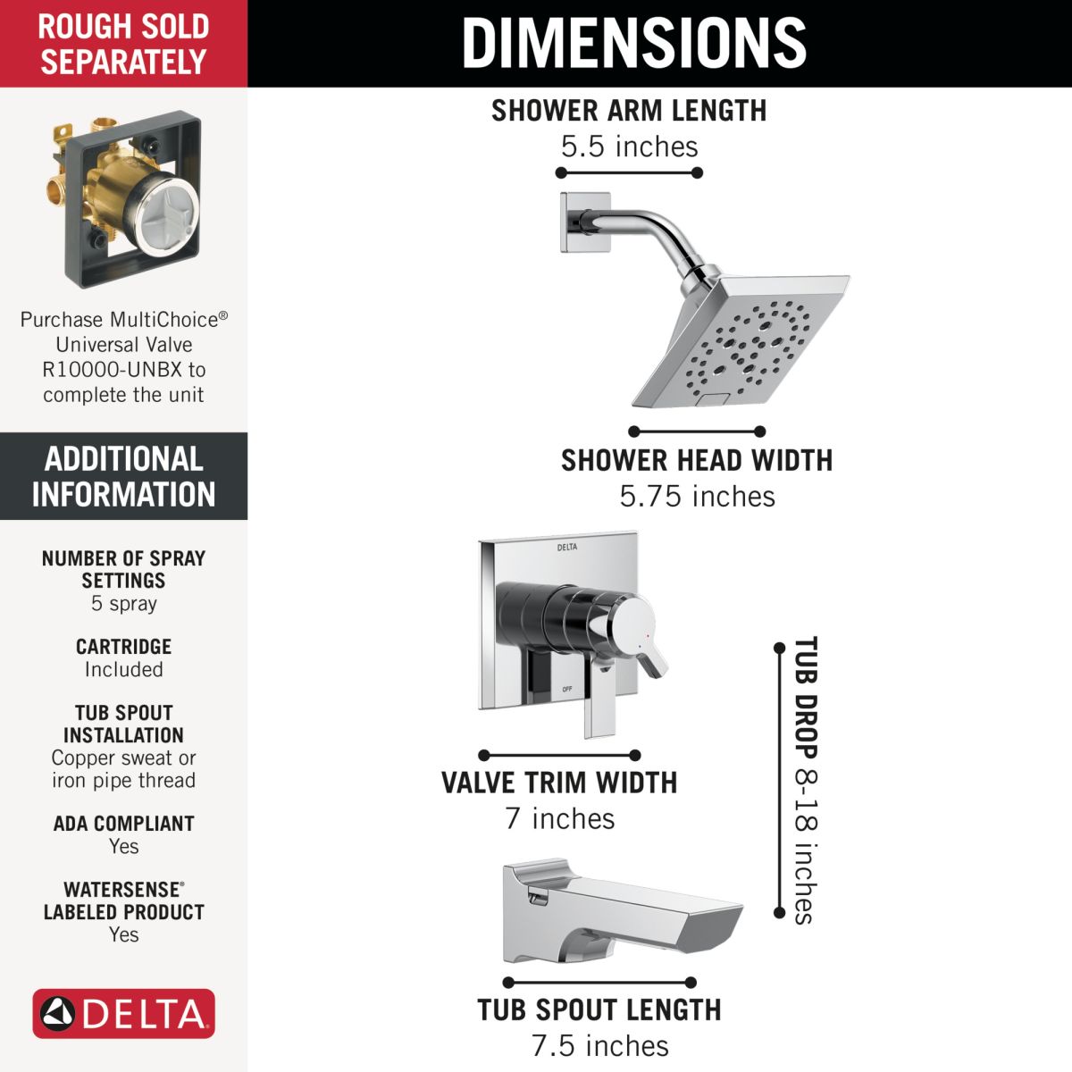 DELTA Pivotal Monitor 17 Series H2OKINETIC Tub and Shower Trim — Lumicoat® Chrome