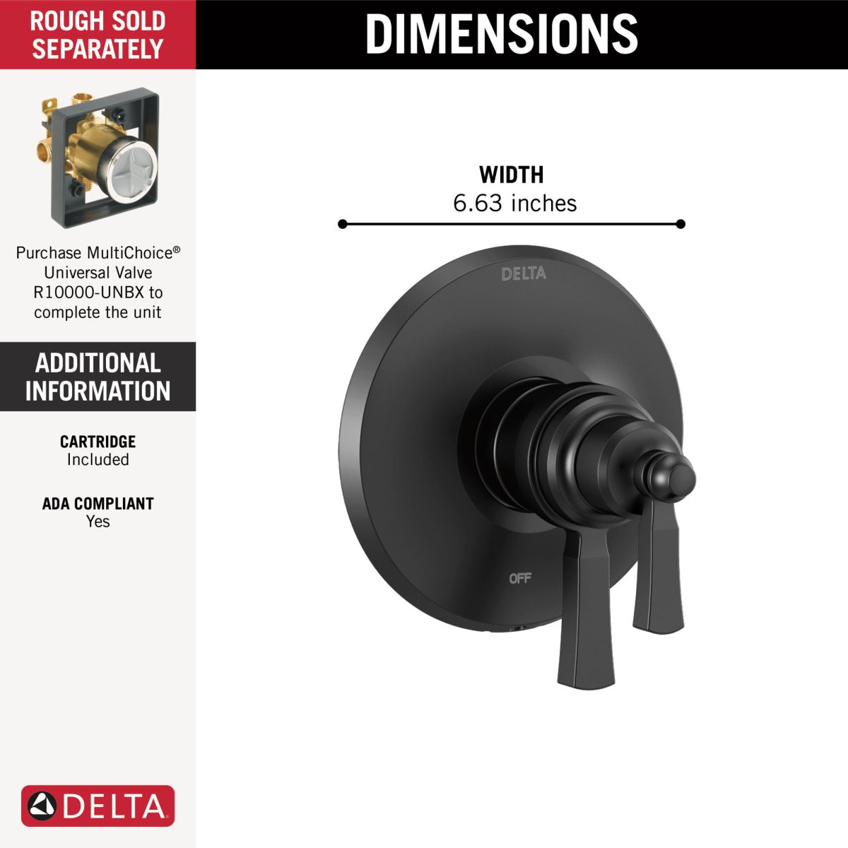 DELTA Dorval TempAssure 17T Series Valve Only Trim — Matte Black