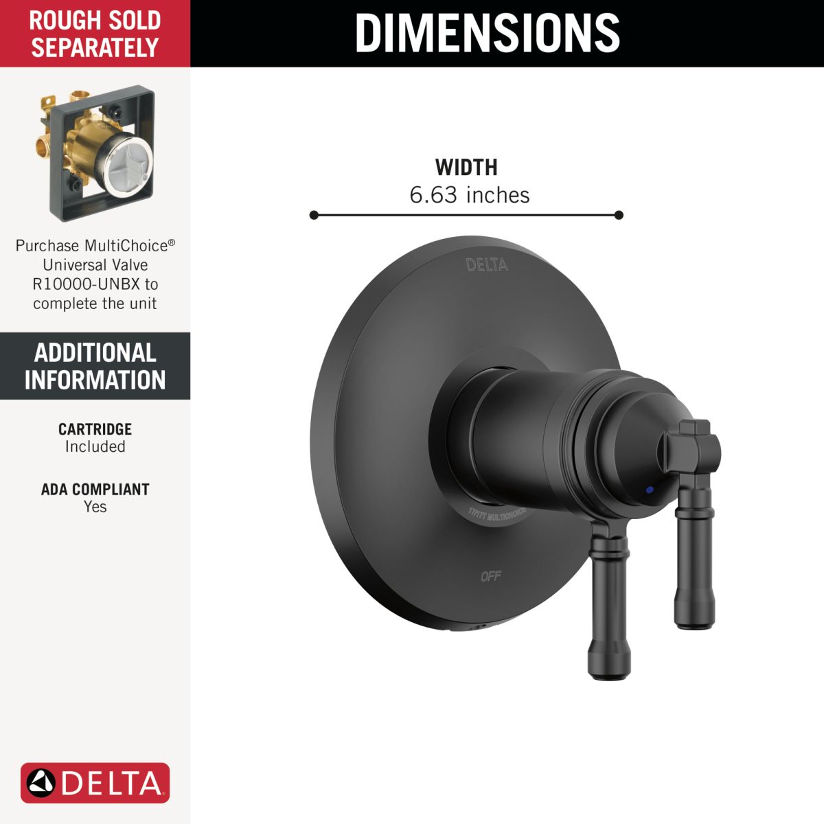 DELTA Broderick 17T Series Valve Only Trim — Matte Black