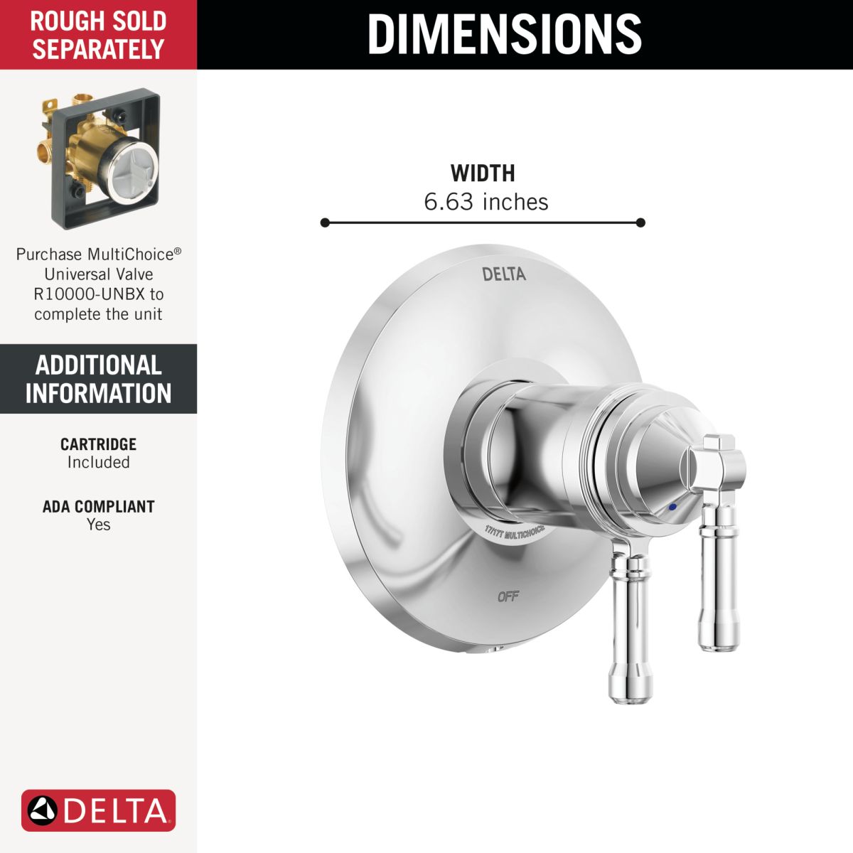 DELTA Broderick 17T Series Valve Only Trim — Lumicoat® Chrome