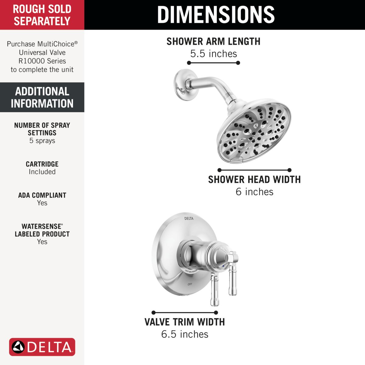 DELTA Broderick 17T Series Shower Trim — Lumicoat® Chrome