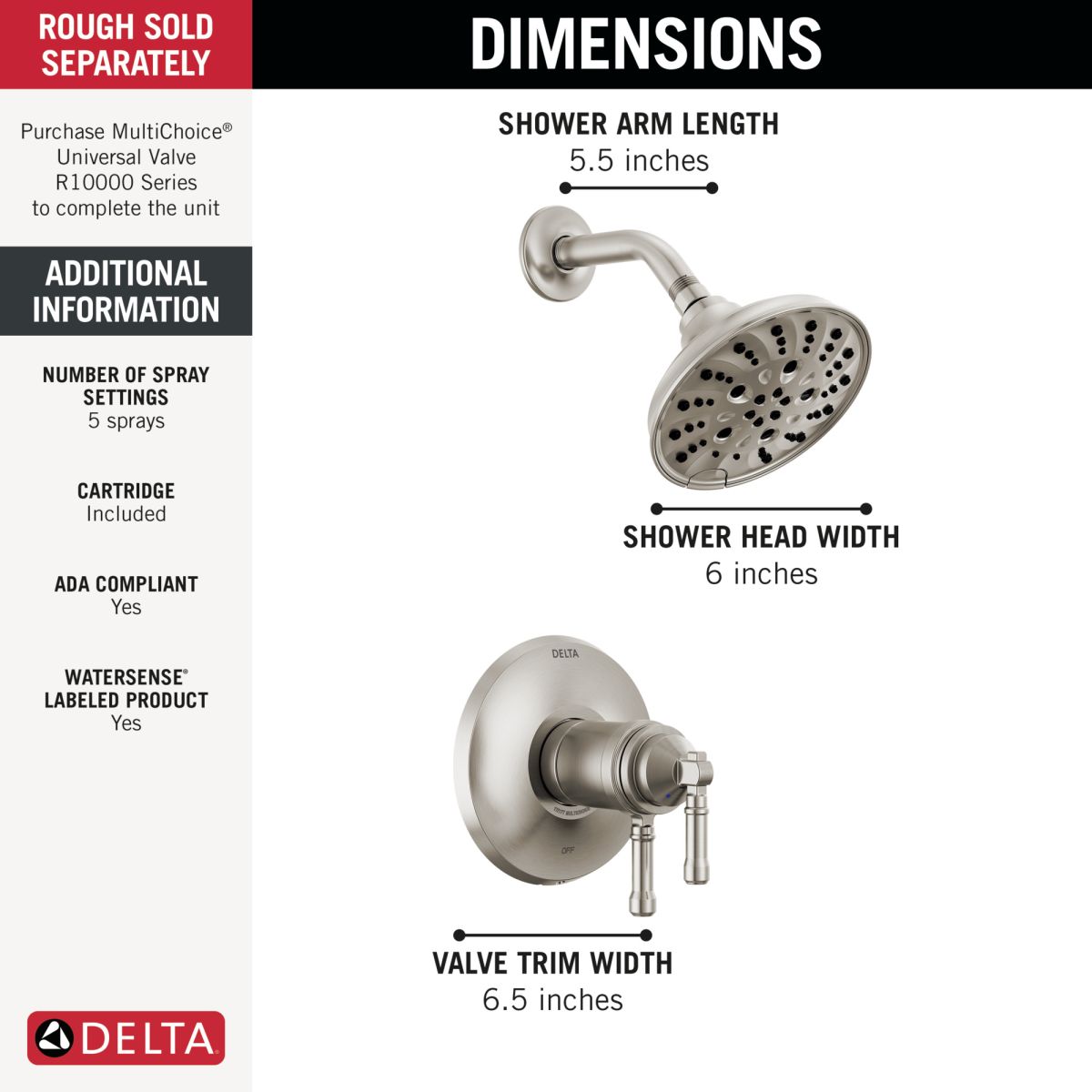 DELTA Broderick 17T Series Shower Trim — Lumicoat® Stainless