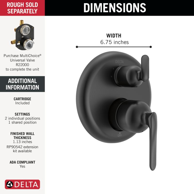DELTA Bonacci 14 Series 3-Setting Integrated Diverter Trim — Matte Black