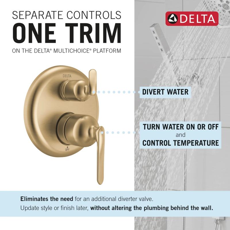 DELTA Bonacci 14 Series 3-Setting Integrated Diverter Trim — Lumicoat® Champagne Bronze
