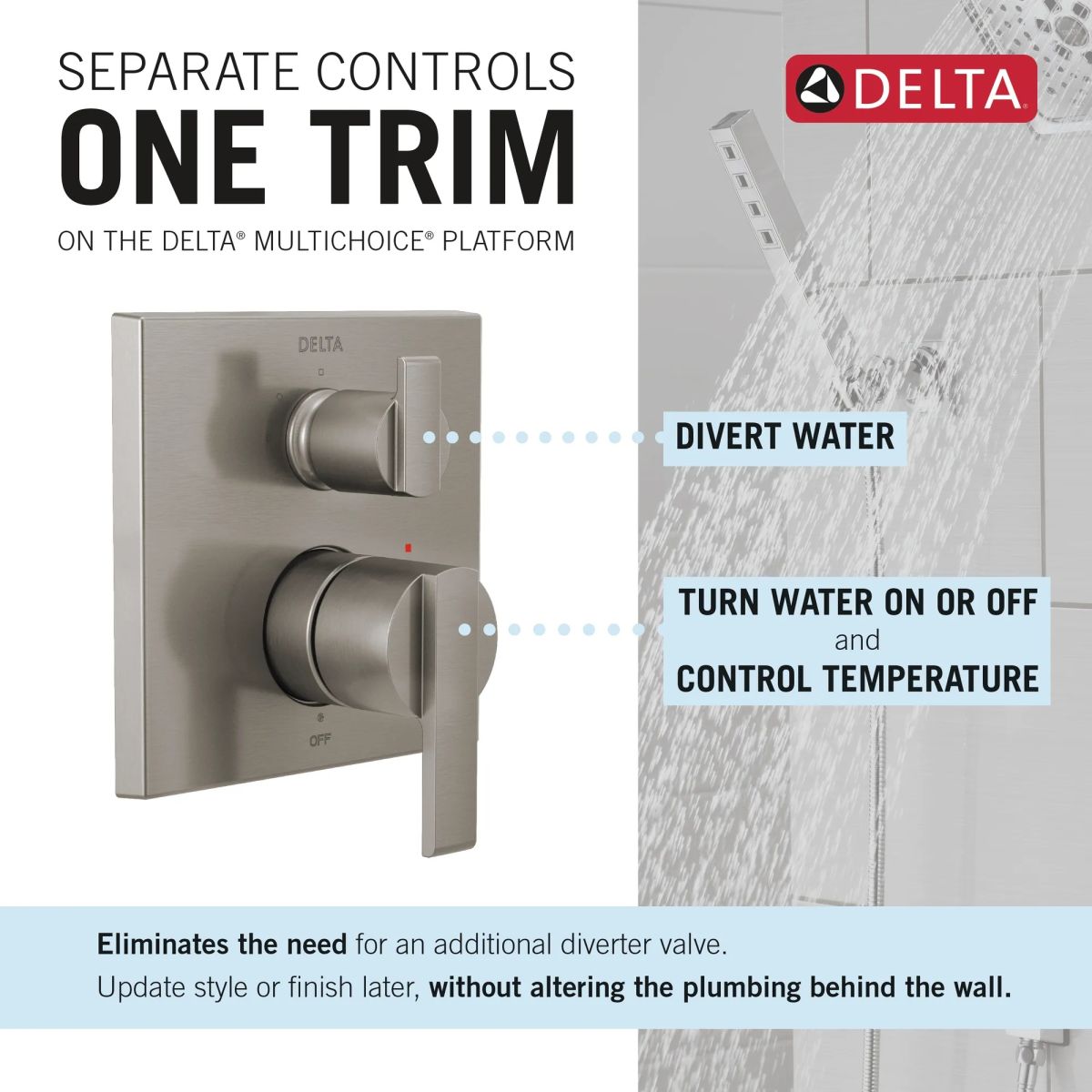 DELTA Ara Angular Modern Monitor 14 Series Valve Trim with 3-Setting Integrated Diverter — Stainless