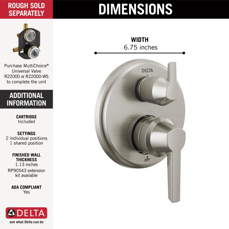 DELTA Galeon 14S Integrated Diverter Trim - 3 Setting — Lumicoat® Stainless