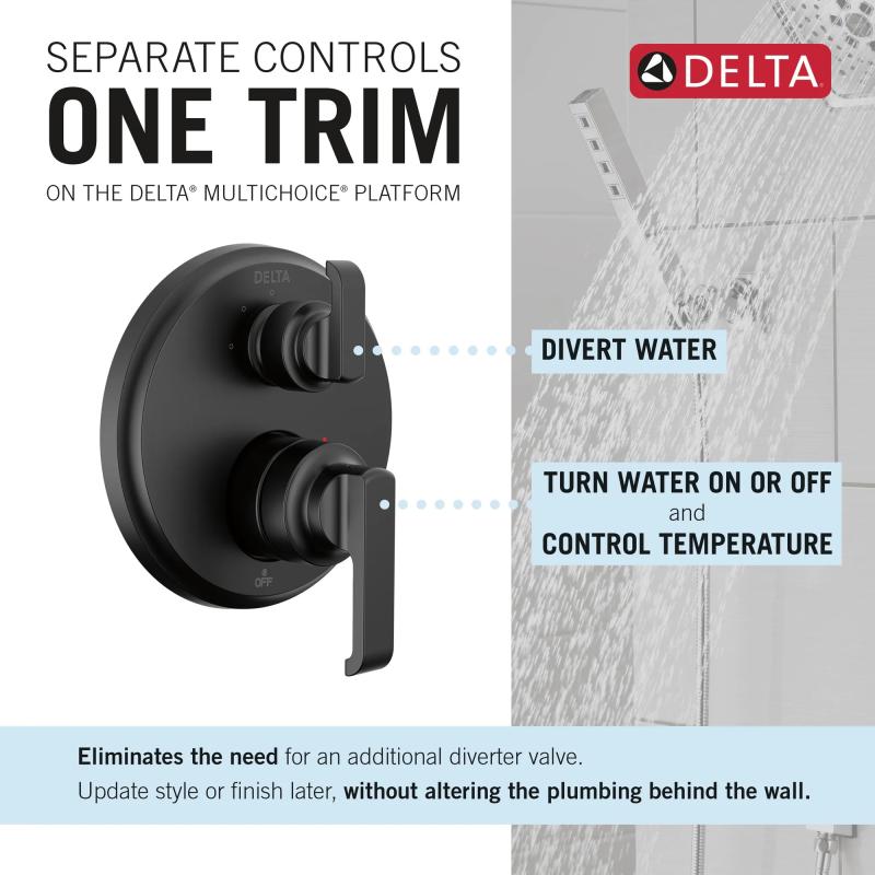 DELTA Tetra 14 Series Integrated Diverter Trim with 3-Setting — Matte Black