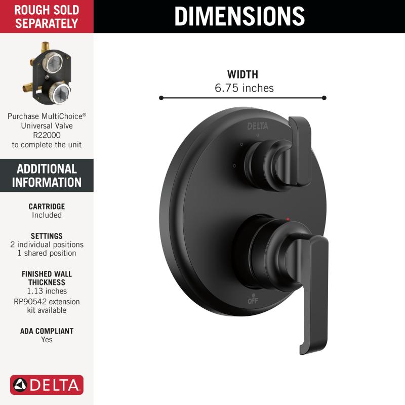 DELTA Tetra 14 Series Integrated Diverter Trim with 3-Setting — Matte Black