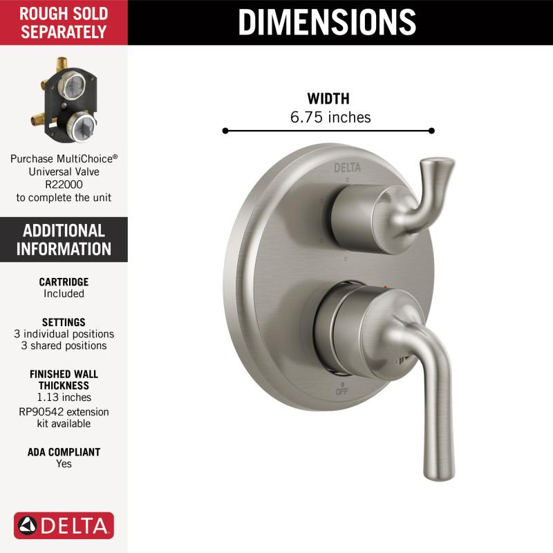 DELTA Kayra Two-Handle Monitor 14 Series Valve Trim with 6-Setting Integrated Diverter — Stainless