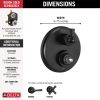 DELTA Dorval Traditional 2-Handle Monitor 14 Series Valve Trim with 6 Setting Diverter — Matte Black