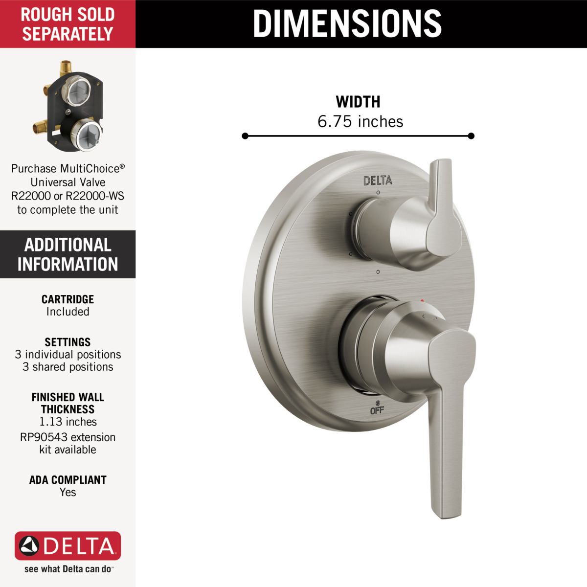 DELTA Galeon 14S Integrated Diverter Trim - 6 Setting — Lumicoat® Stainless