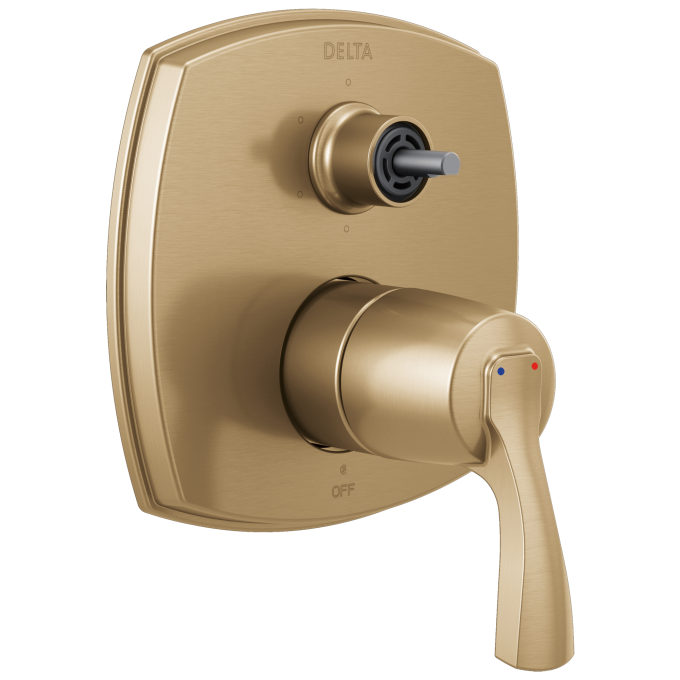 DELTA Stryke 14 Series Integrated Diverter Trim with Six Function Diverter Less Diverter Handle — Lumicoat® Champagne Bronze