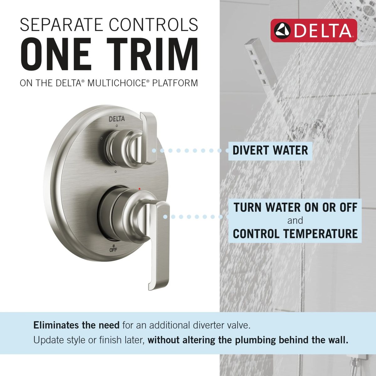 DELTA Tetra 14 Series Integrated Diverter Trim with 6-Setting — Lumicoat® Stainless