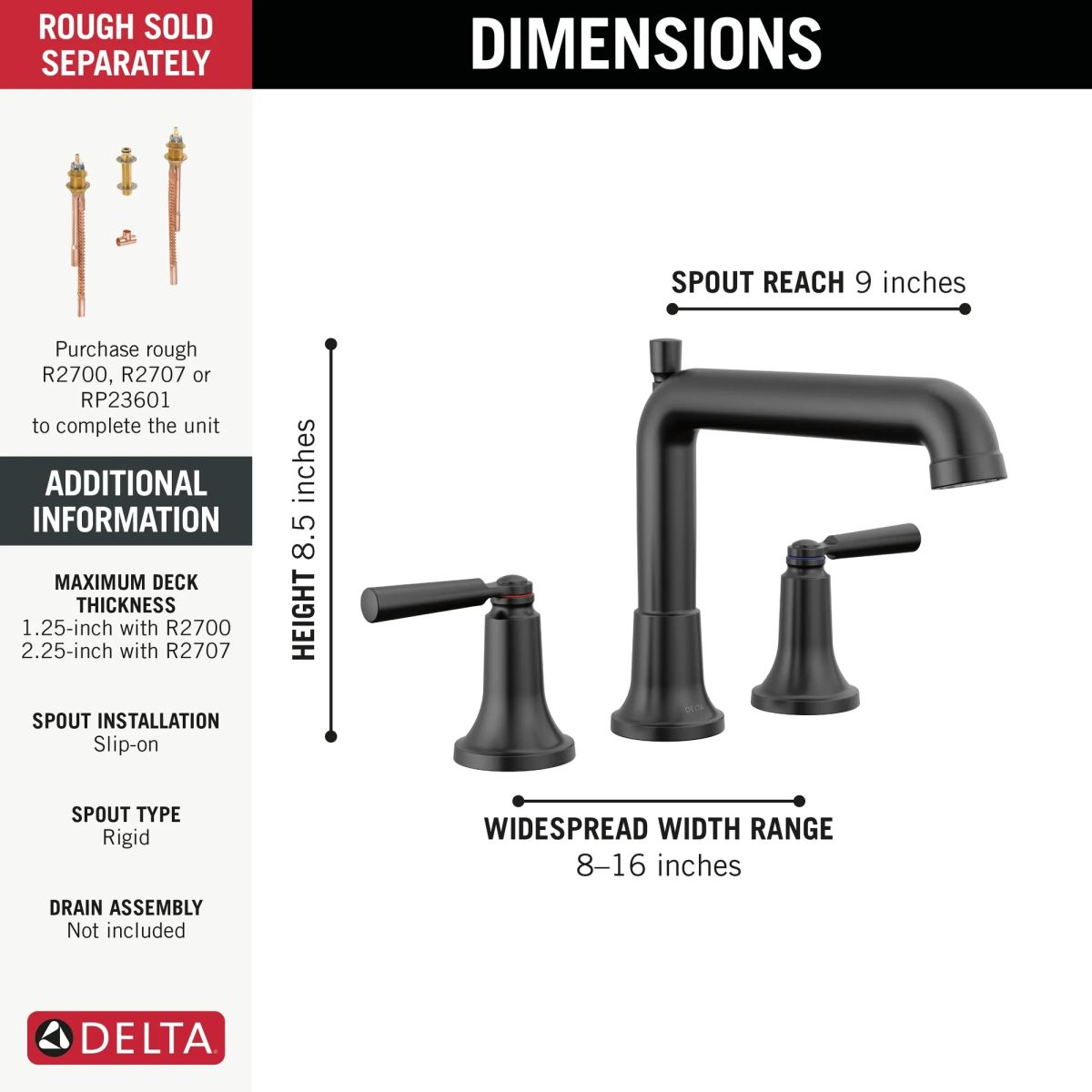 DELTA Saylor Roman Tub Trim — Matte Black