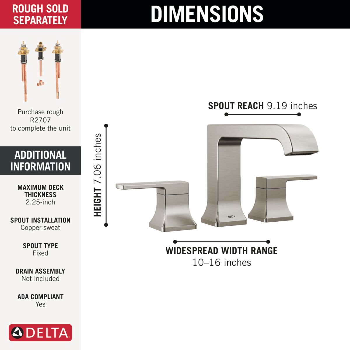 DELTA Velum Roman Tub Trim — Stainless