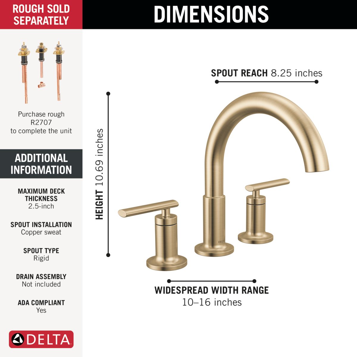 DELTA Altado Roman Tub Trim — Champagne Bronze