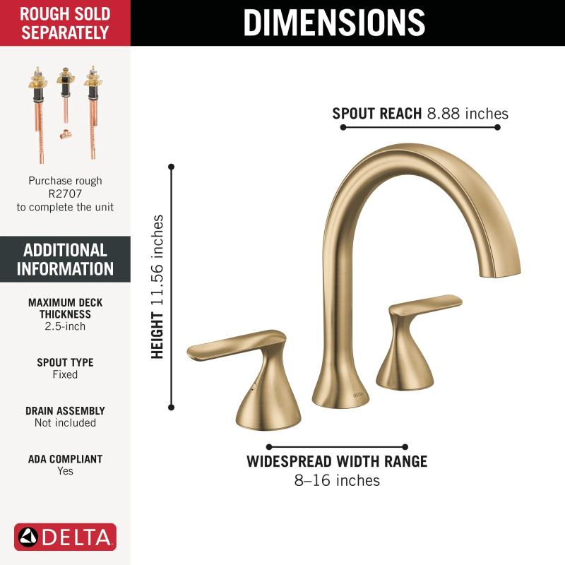 DELTA Bonacci Three Hole Roman Tub Trim — Lumicoat® Champagne Bronze