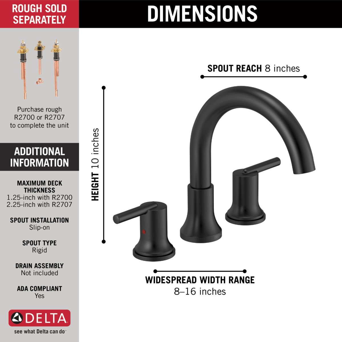 DELTA Trinsic Roman Tub Trim — Matte Black