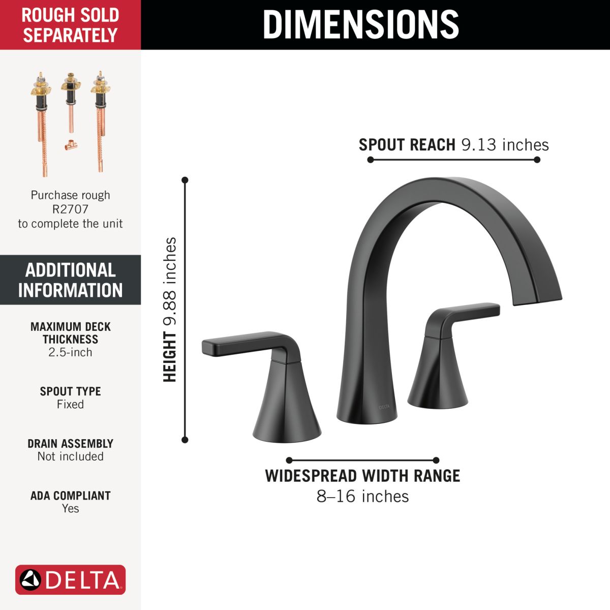 DELTA Lineax Roman Tub Trim — Matte Black