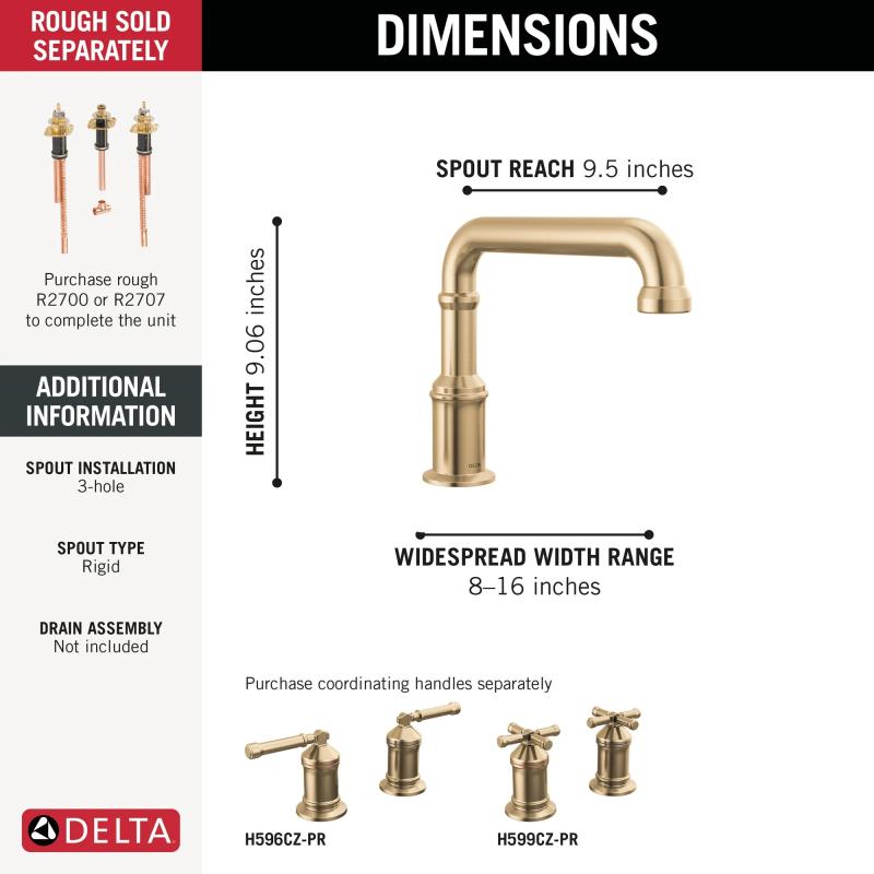 DELTA Broderick Roman Tub Trim - Less Handles — Lumicoat® Champagne Bronze