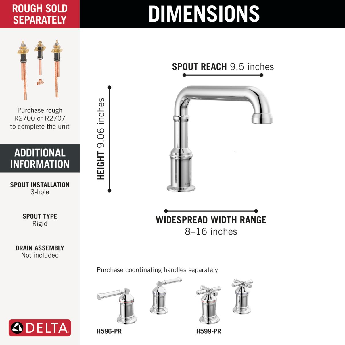 DELTA Broderick Roman Tub Trim - Less Handles — Lumicoat® Chrome