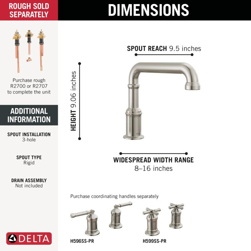 DELTA Broderick Roman Tub Trim - Less Handles — Lumicoat® Stainless