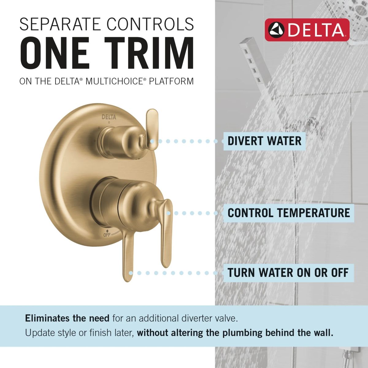 DELTA Bonacci 17 Series 3-Setting Integrated Diverter Trim — Lumicoat® Champagne Bronze