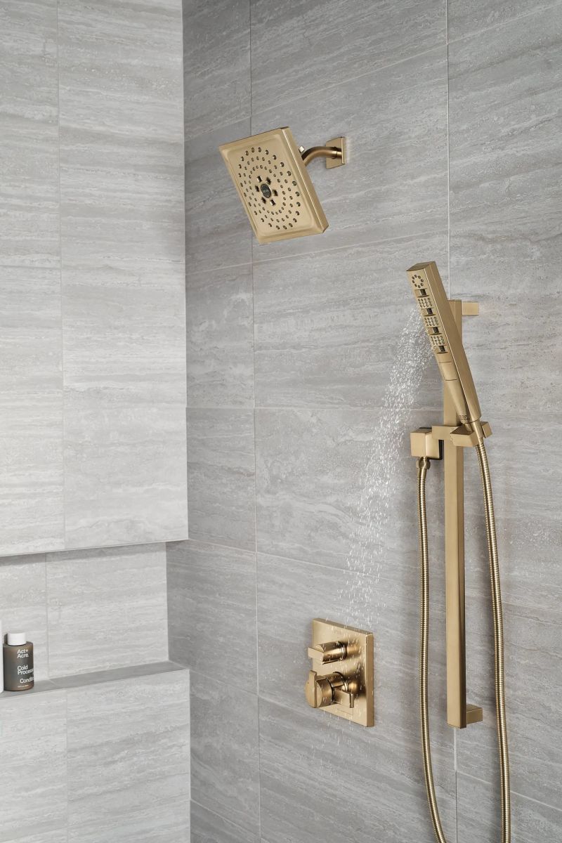 DELTA Universal Showering Components H2OKINETIC Hand Shower 1.75 GPM w/Slide Bar 4S — Lumicoat® Champagne Bronze