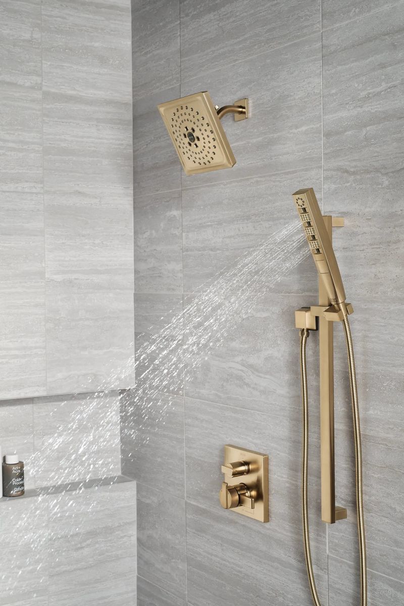 DELTA Universal Showering Components H2OKINETIC Hand Shower 1.75 GPM w/Slide Bar 4S — Lumicoat® Champagne Bronze