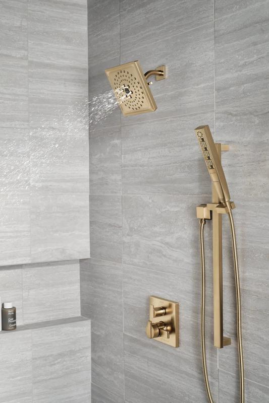 DELTA Universal Showering Components H2OKINETIC 3-Setting Raincan Shower Head (Recertified) — Lumicoat® Champagne Bronze