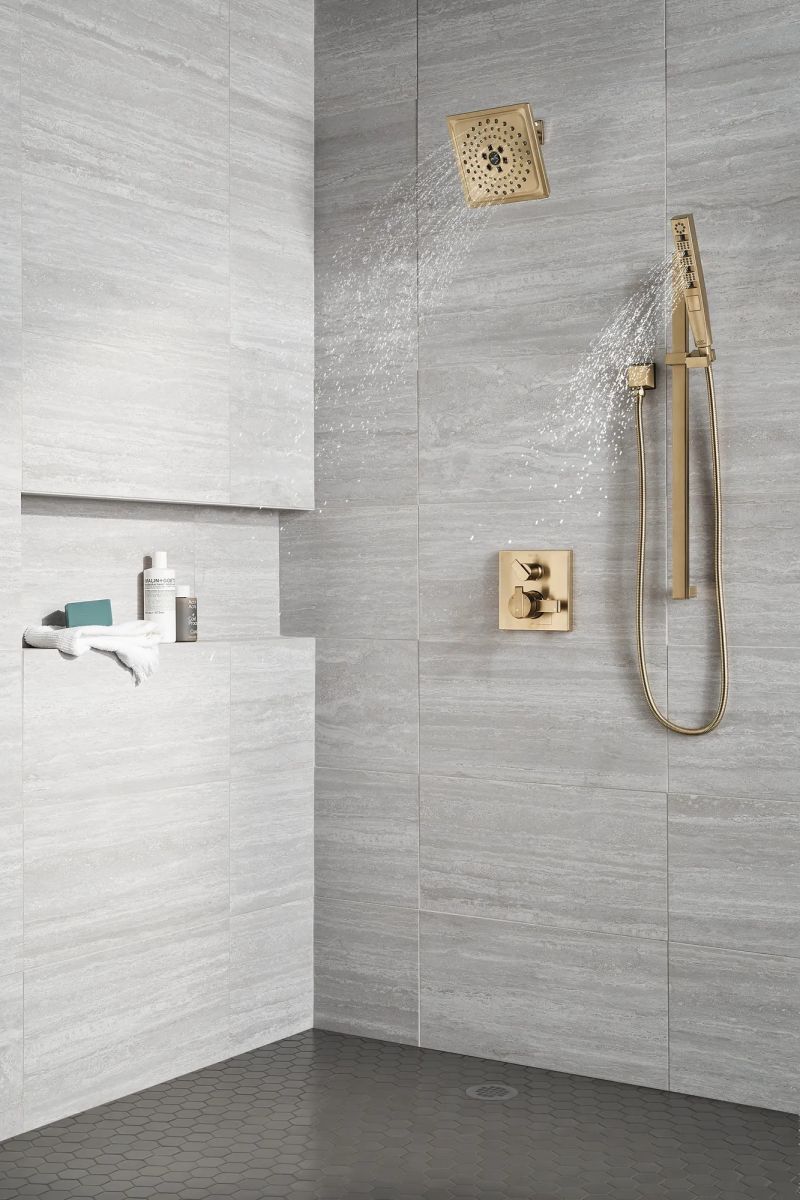 DELTA Universal Showering Components H2OKINETIC Hand Shower 1.75 GPM w/Slide Bar 4S — Lumicoat® Champagne Bronze