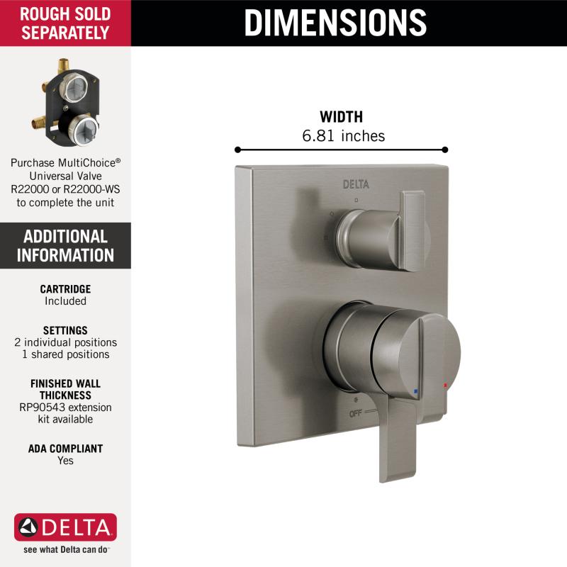 DELTA Ara Angular Modern Monitor 17 Series Valve Trim with 3-Setting Integrated Diverter — Stainless