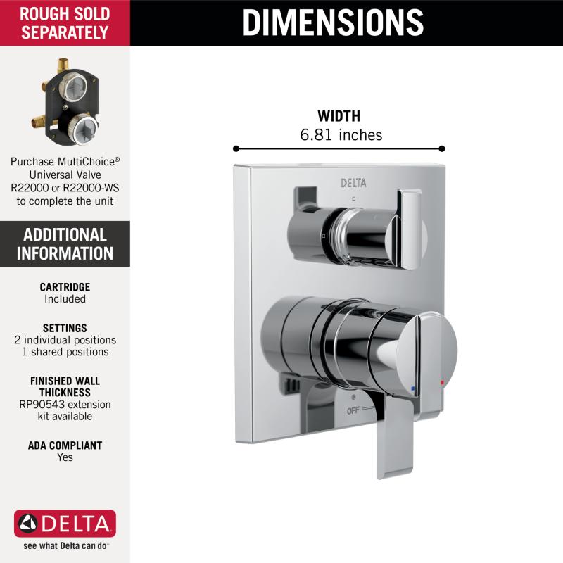 DELTA Ara Angular Modern Monitor 17 Series Valve Trim with 3-Setting Integrated Diverter — Chrome