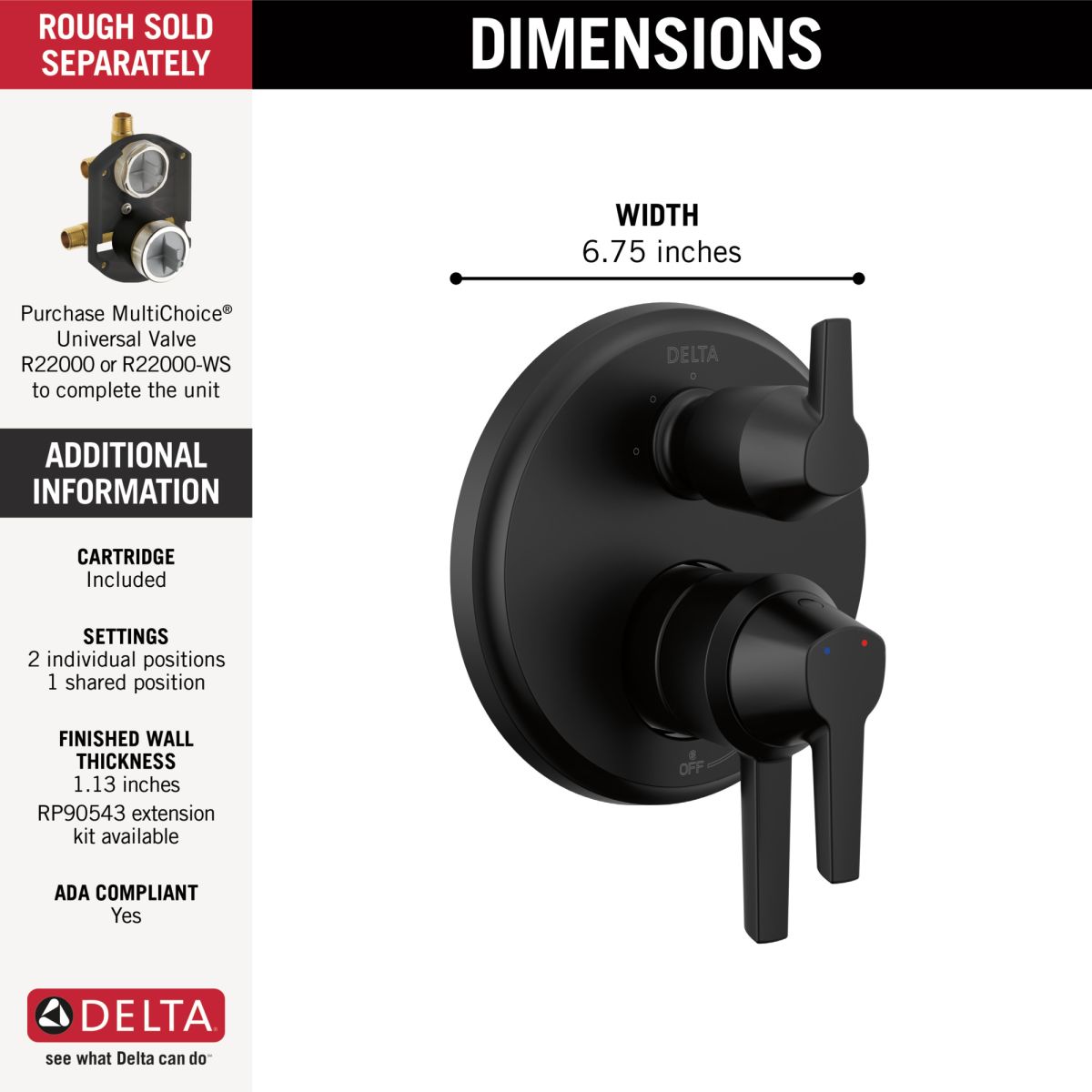 DELTA Galeon 17S Integrated Diverter Trim - 3 Setting — Matte Black