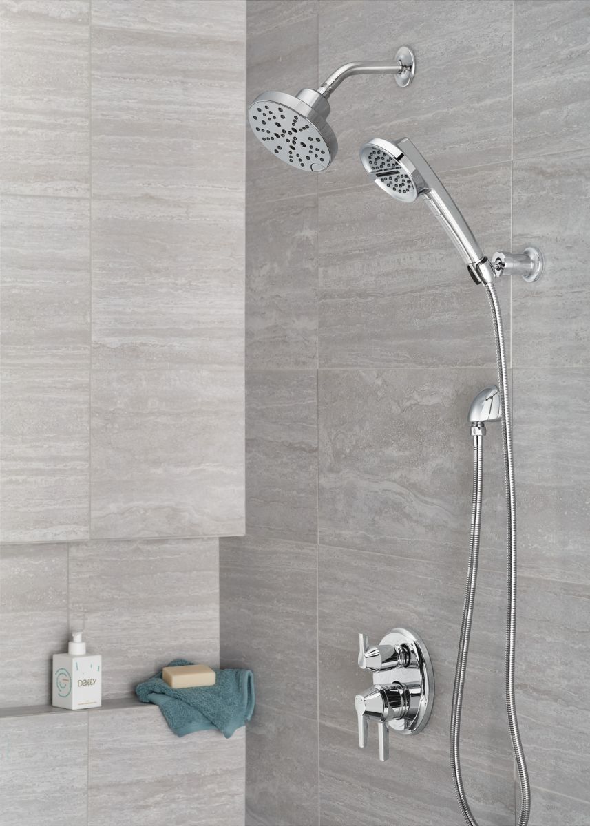 DELTA Universal Showering Components H2OKINETIC 5-Setting Contemporary Raincan Shower Head — Lumicoat® Chrome