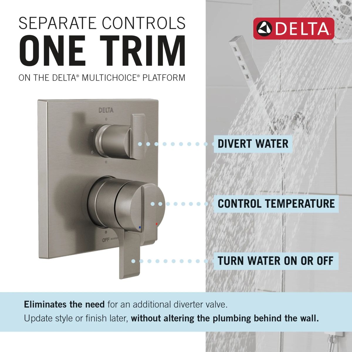 DELTA Ara Angular Modern Monitor 17 Series Valve Trim with 6-Setting Integrated Diverter — Stainless